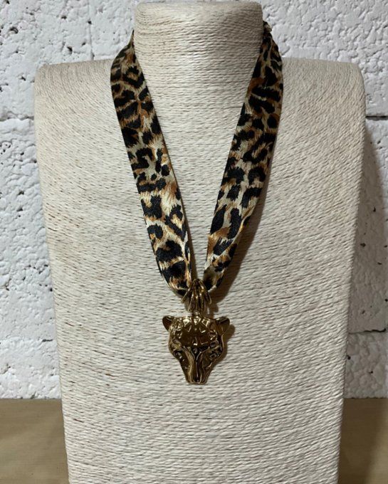 Collier ruban léopard 